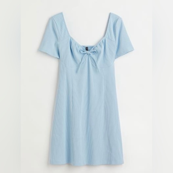 H&M+ LIGHT BLUE Tie-Front Ribbed Dress - Picture 1 of 12